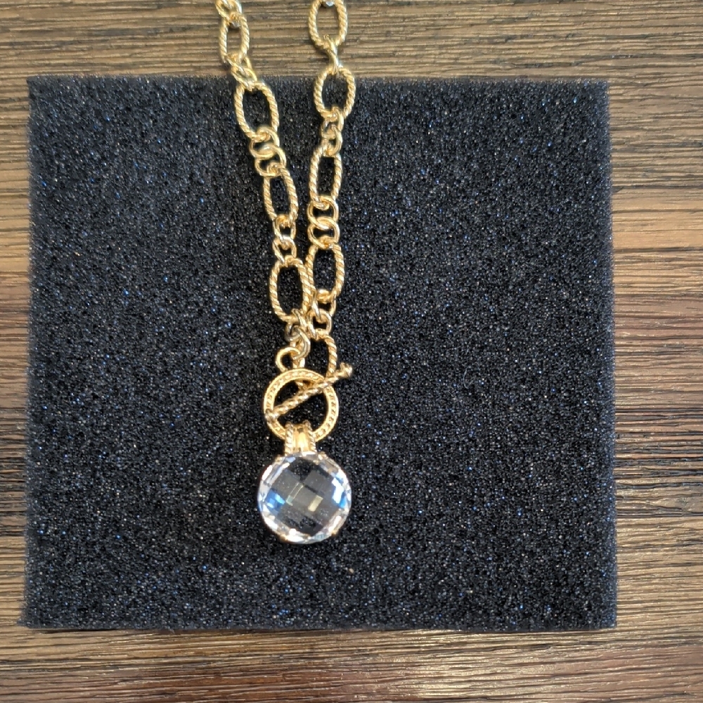 Etrusca Gemma 18K Gold Plated 15mm Rock Crystal Front Toggle 22" Necklace